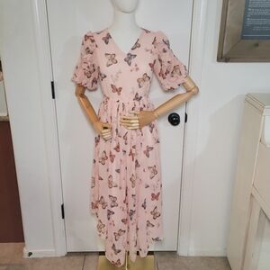 Jessakae Butterfly Blossom Dress Pink Floral Cottagecore Size XS Modest
